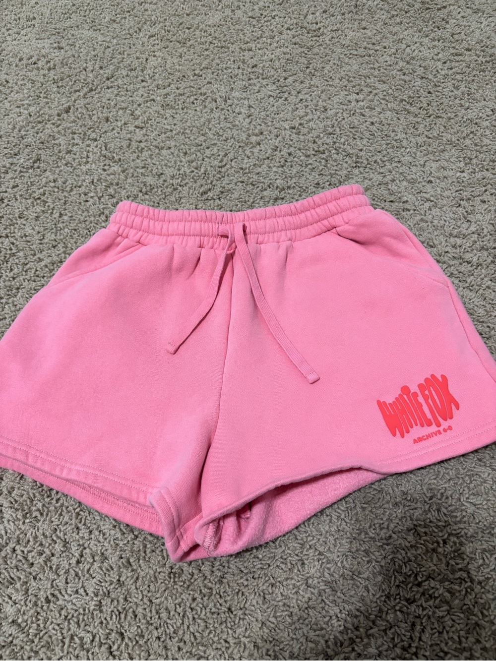 White Fox Boutique Pink Logo Drawstring Sweat Shorts